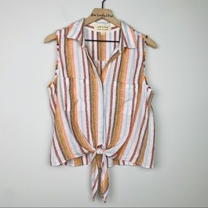 Cloth & Stone Multicolor Striped Sleeveless Tie Blouse